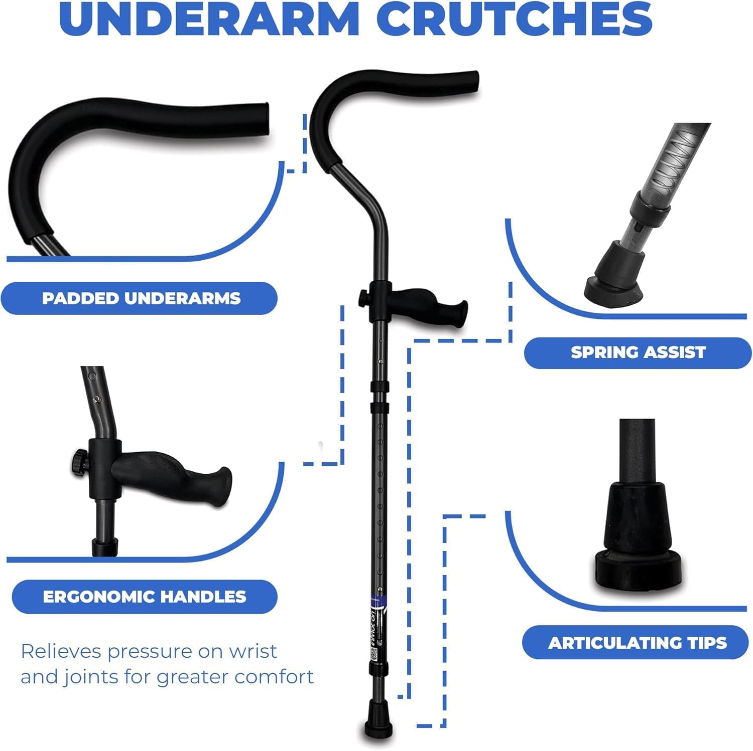 in-Motion Pro Foldable Crutches with Ergonomic Handles and Articulating Tips


