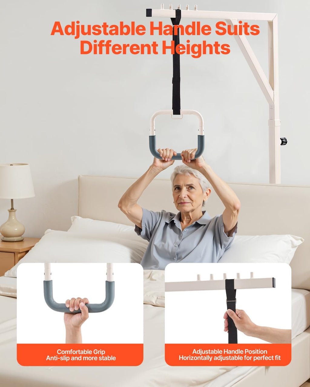 VEVOR Adjustable Bed Trapeze Bar for Mobility, 2 Casters, 350 lb Floor Stand

