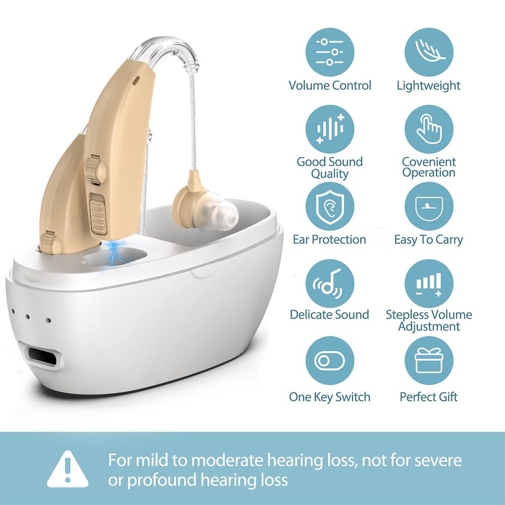 Rechargeable Hearing Aids for Seniors with Noise Reduction and Charging Case

