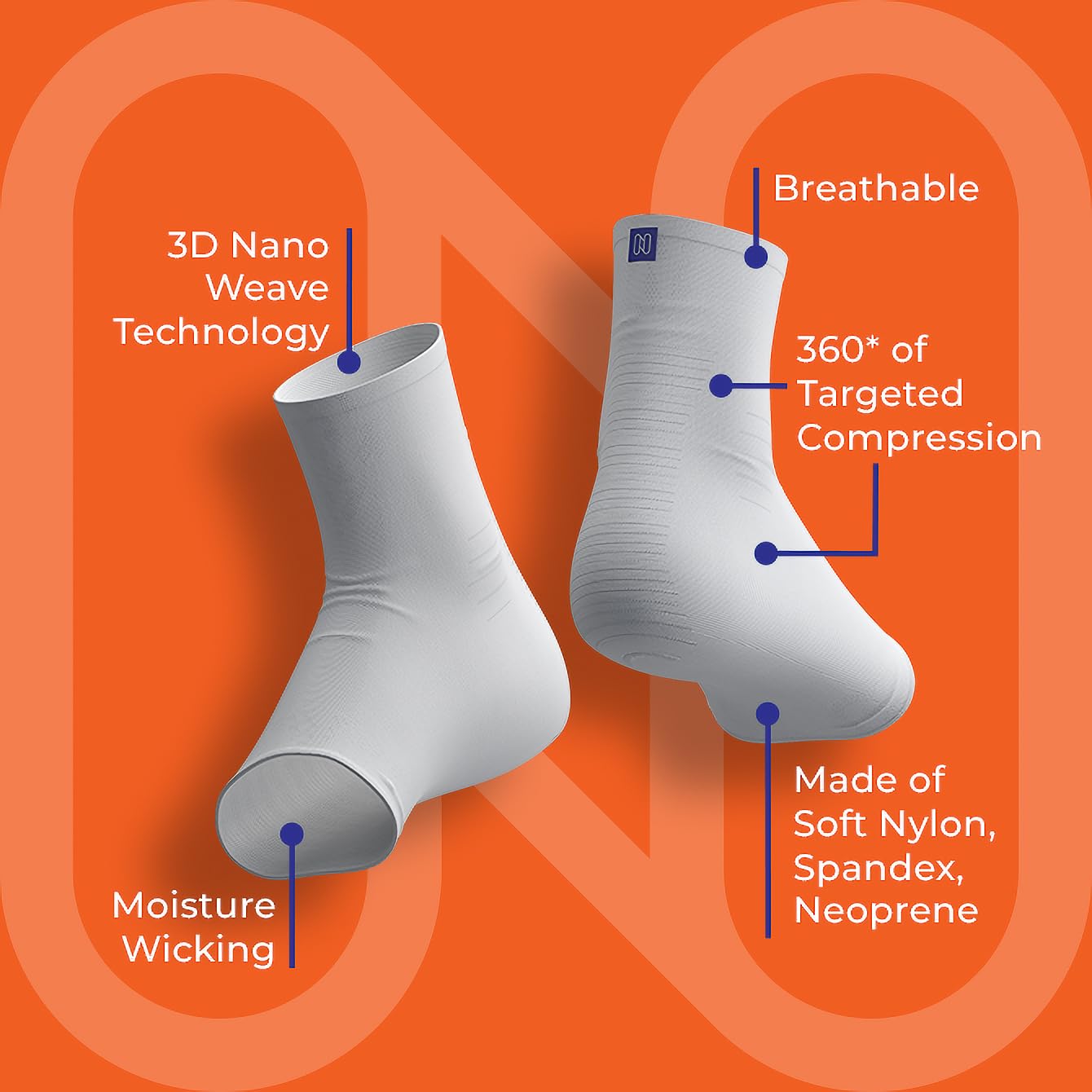 NanoSocks Compression Socks for Women & Men Toeless Ankle Brace Support Sleeve

