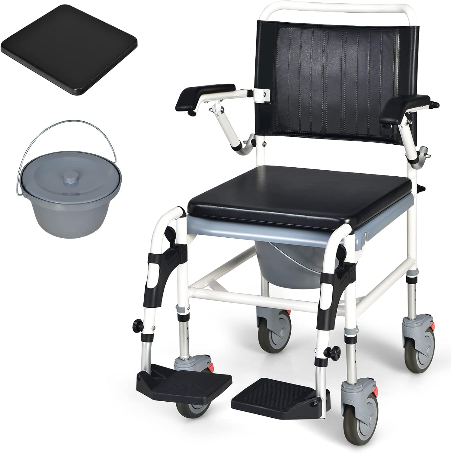 Giantex 4-in-1 Bedside Commode Shower Wheelchair Chair with Arms and Locking Wheels

