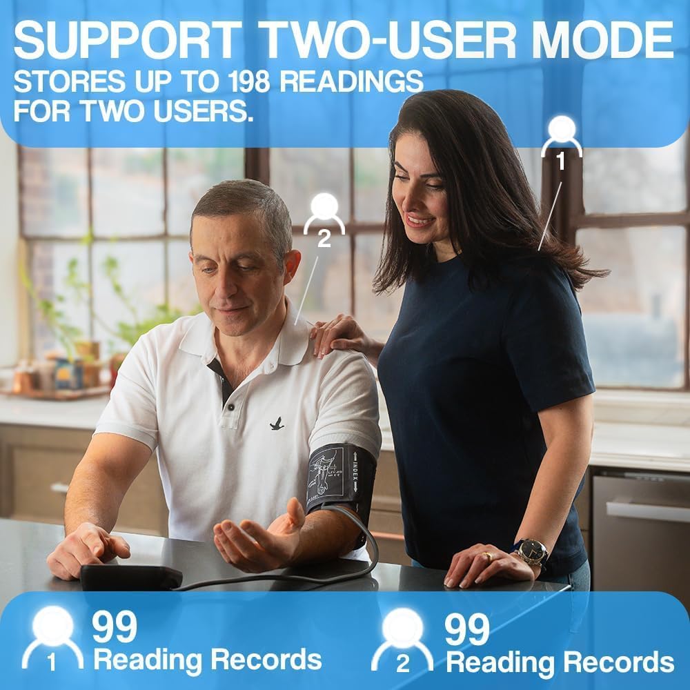 Blood Pressure Monitor for Home Use Upper Arm BP Machine with Dual-User Memory, XL Cuff

