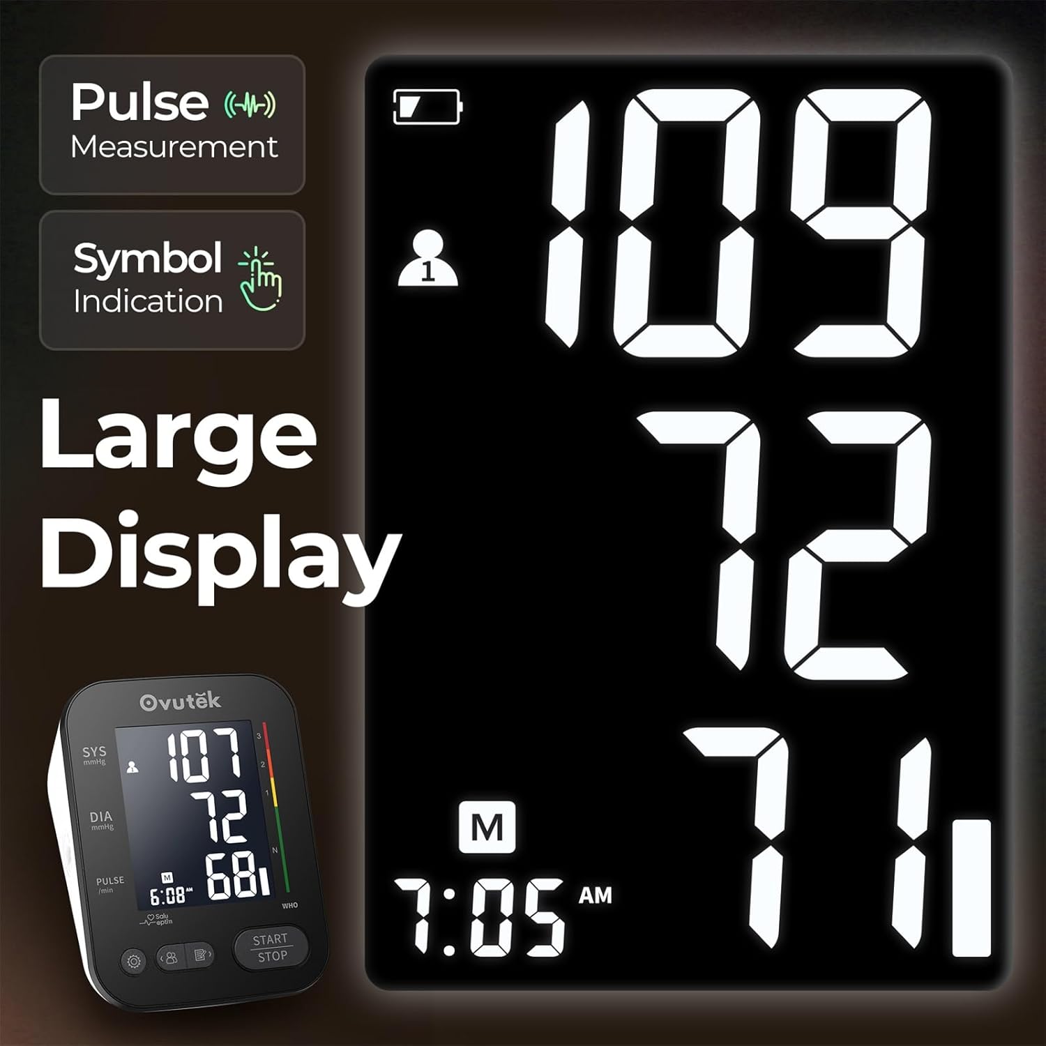 Ovutek Upper Arm Automatic Digital Blood Pressure Monitor with Backlit Display

