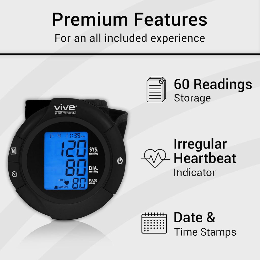 Vive Precision Smart Wrist Blood Pressure Monitor, Digital Cuff for Heart Rate

