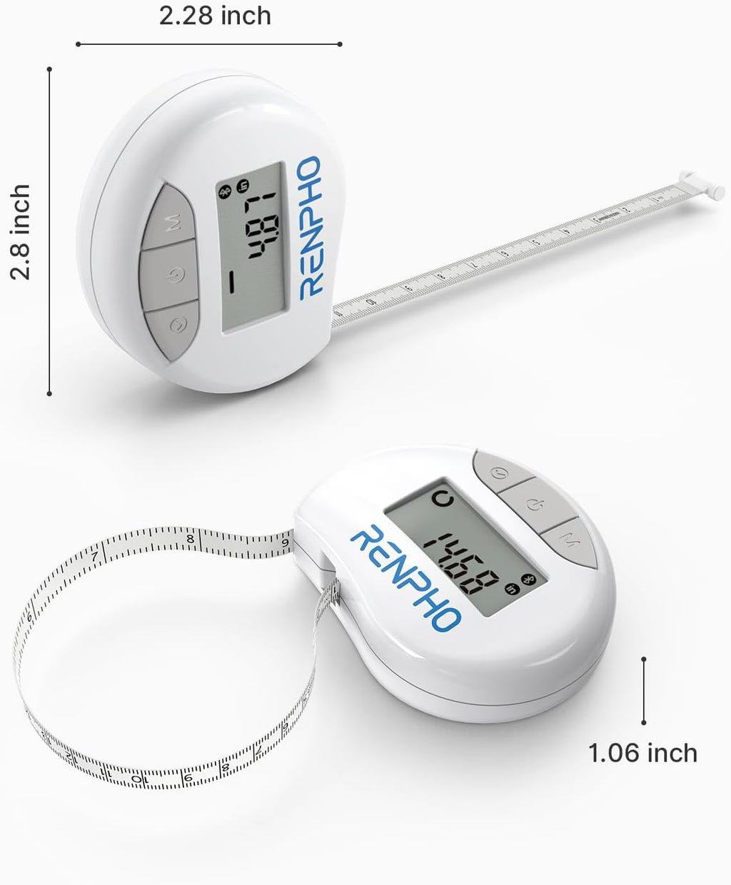 RENPHO Smart Body Measuring Tape with Bluetooth App, Retractable LCD


