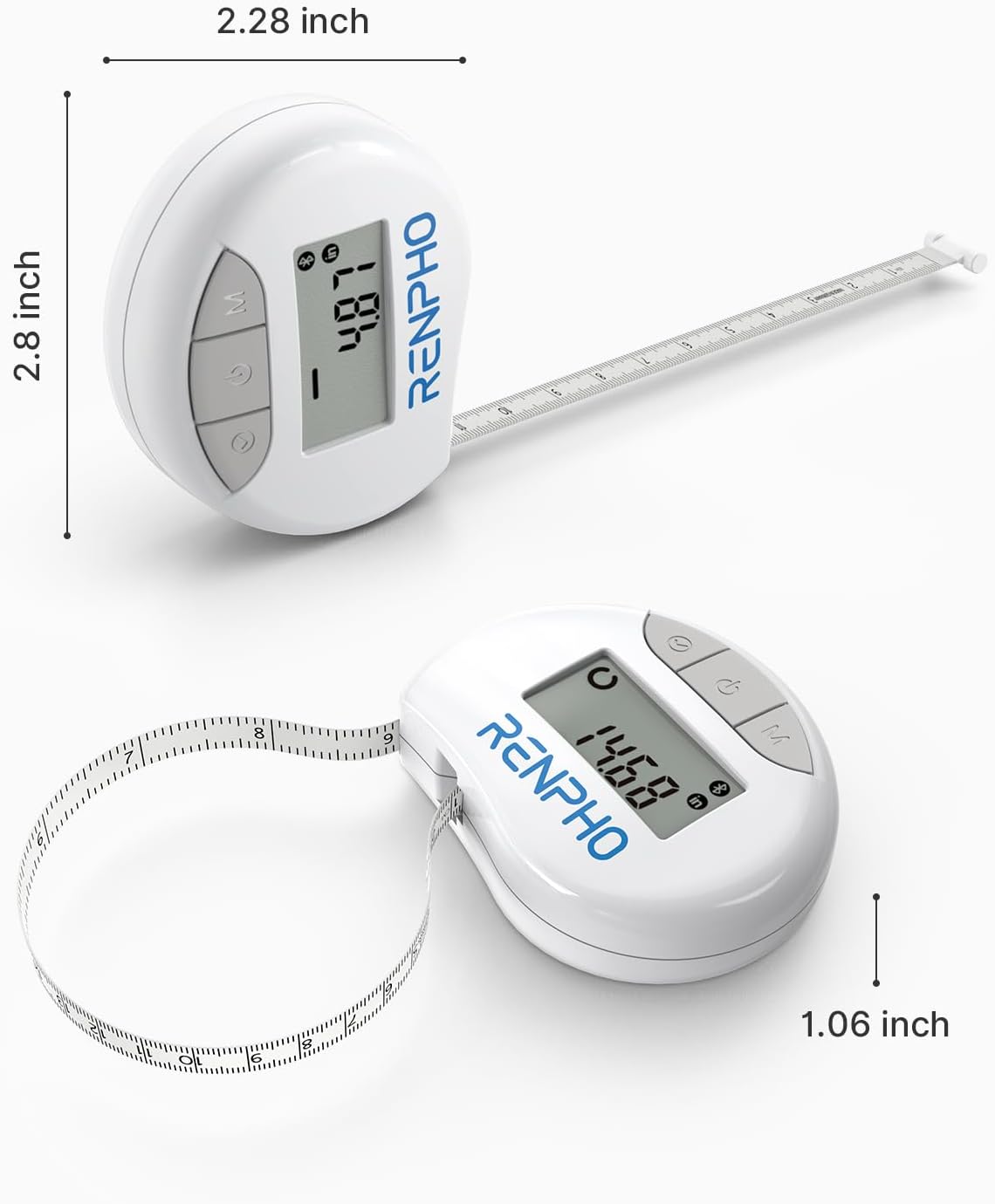 RENPHO Smart Body Measuring Tape with Bluetooth App, Retractable LCD

