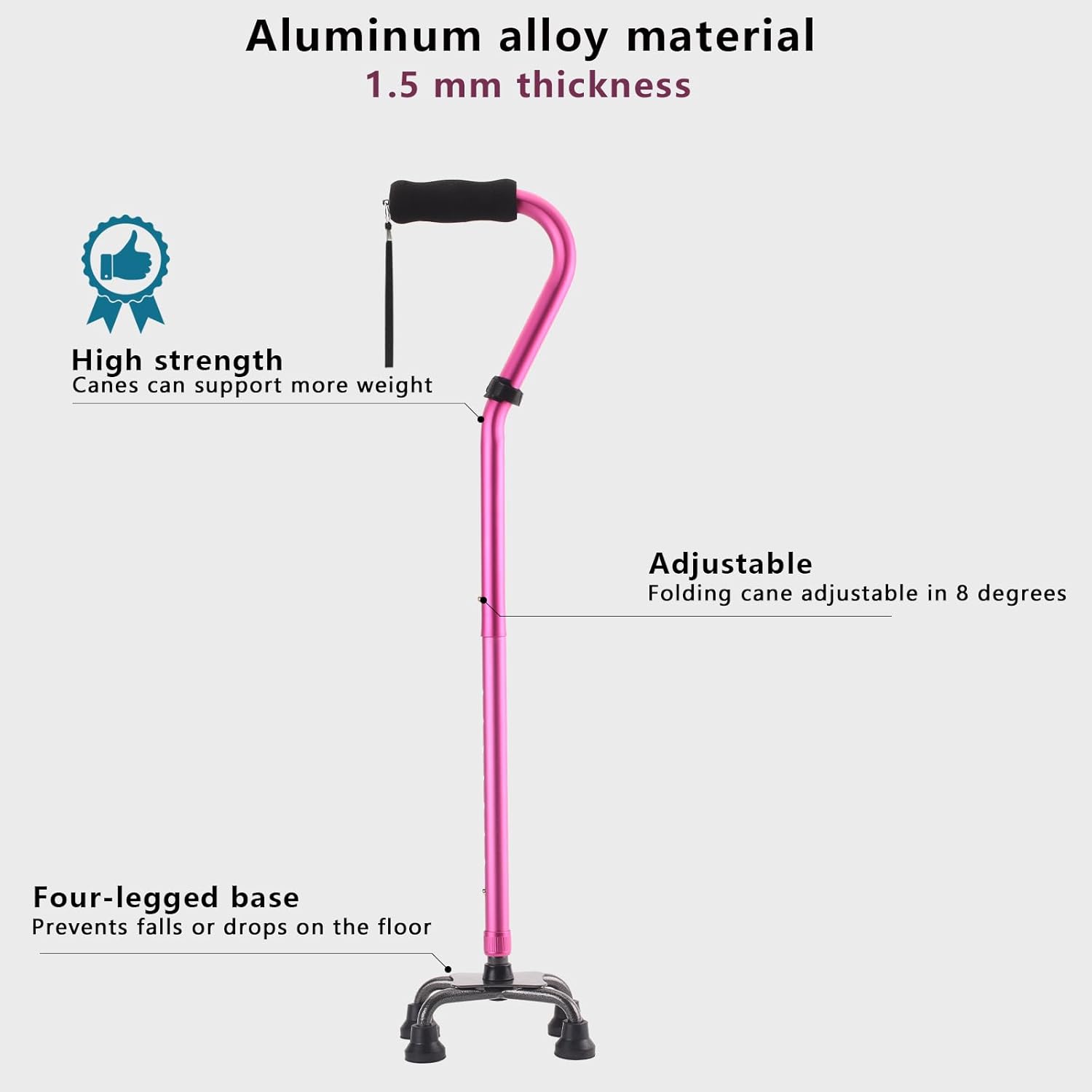 LIXIANG Quad Walking Cane Foldable Adjustable Aluminum Non-Slip Foam Handle

