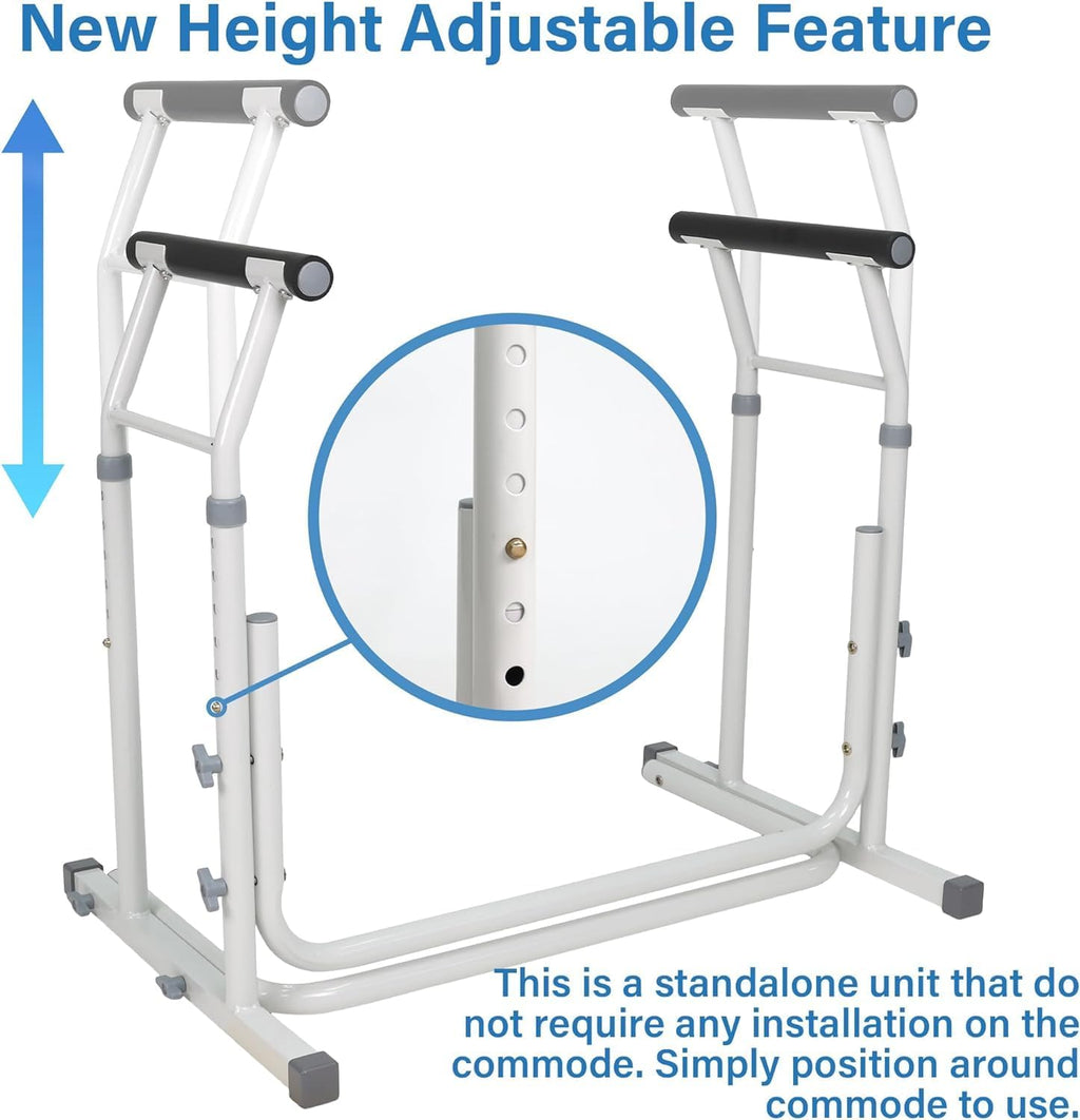 Vaunn Medical Height Adjustable Toilet Rail Grab Bar Safety Frame for Commode

