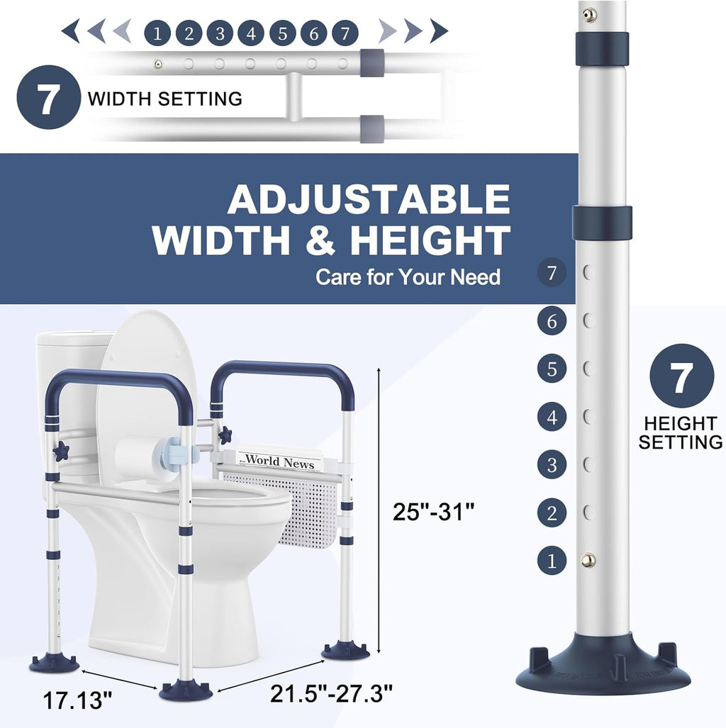 HolyHeal Adjustable Toilet Safety Rails for Seniors, Foldable Non-Slip Handles

