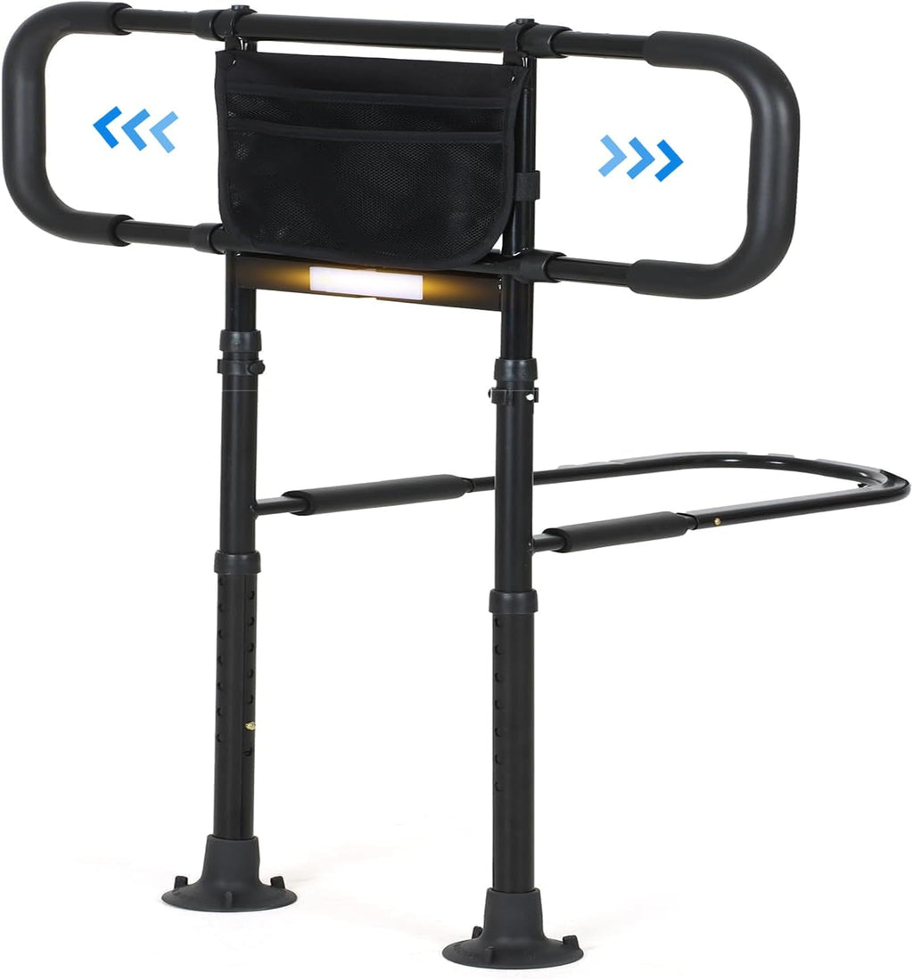 Bed Rails for Elderly Adults with Motion Sensor Light, Non-Slip Handles, Storage Bag

