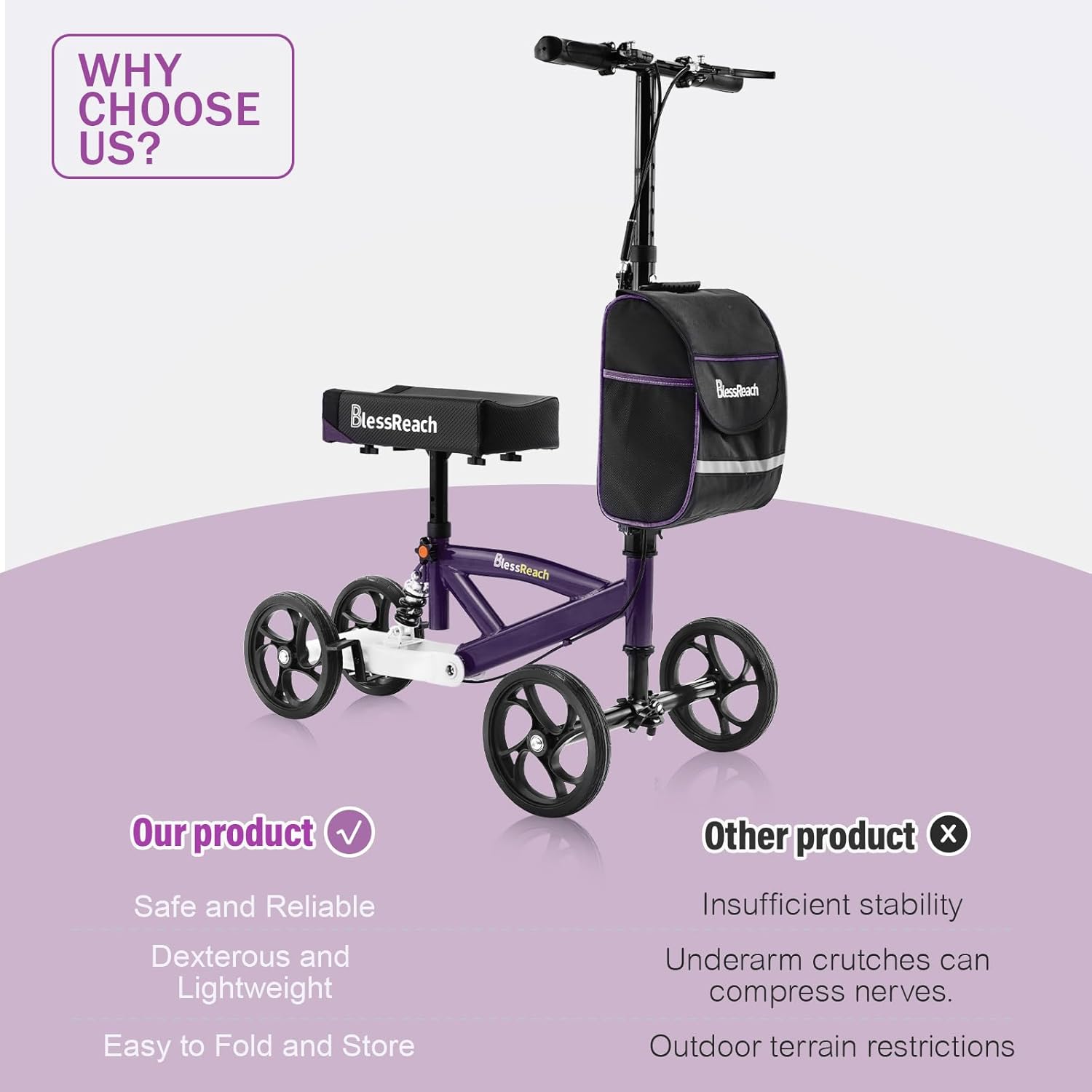 BlessReach Steerable Knee Walker Deluxe Medical Scooter for Foot and Ankle Injuries

