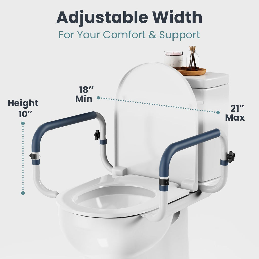 PELEGON Adjustable Toilet Safety Rails L-Shape Design, 250 lb Toilet Grab Bars

