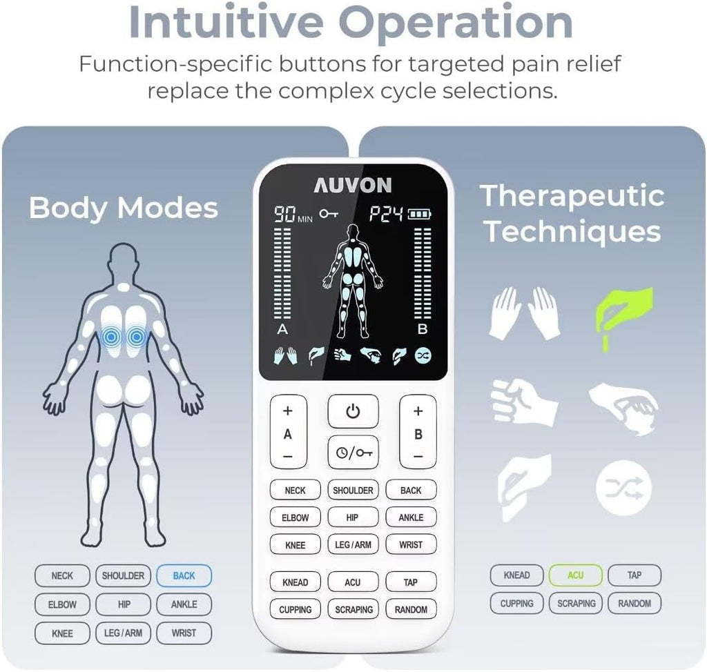 AUVON TENS EMS Muscle Stimulator 4-Output Electric Pain Relief Massager

