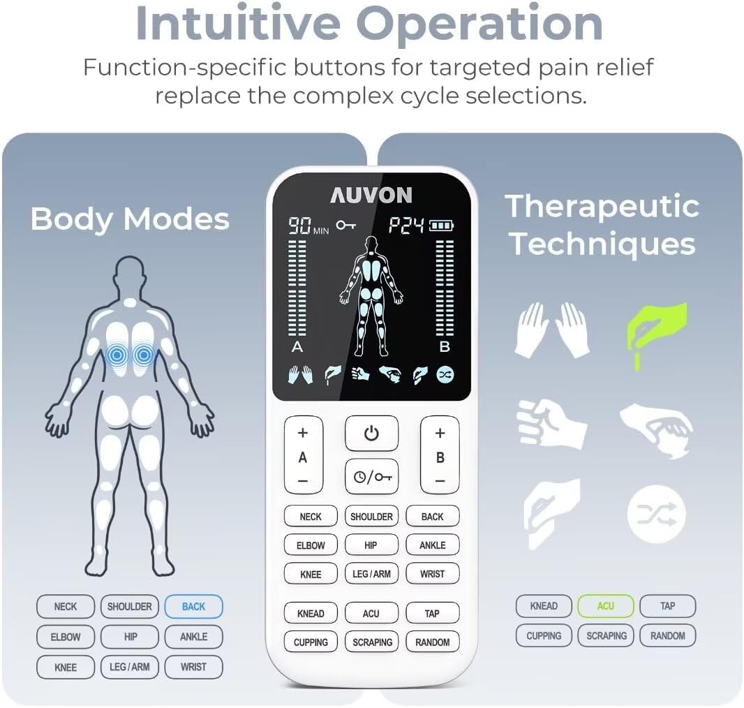 AUVON TENS EMS Muscle Stimulator 4-Output Electric Pain Relief Massager

