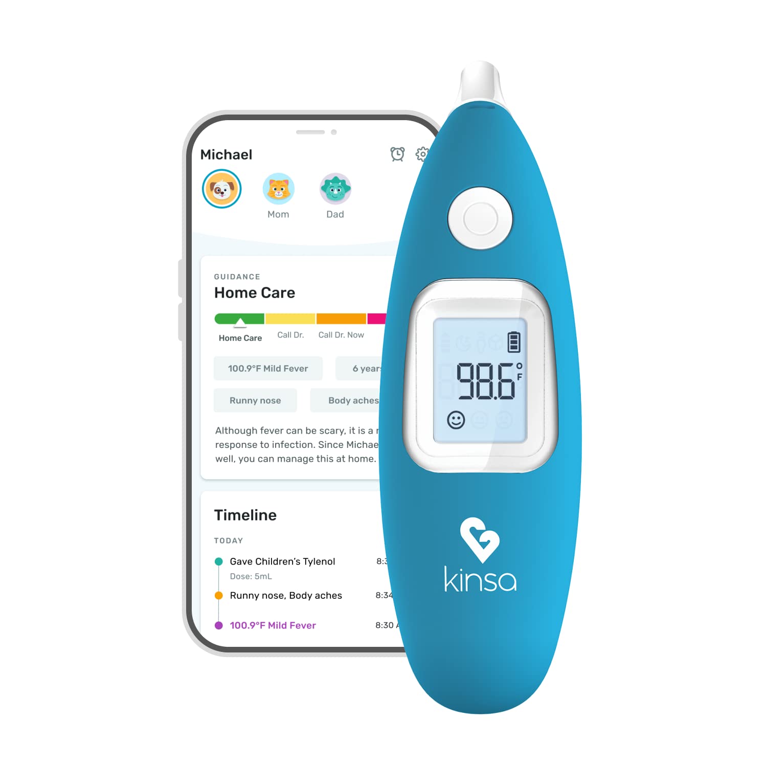 Kinsa Infrared Smart Thermometer with App Guidance for Adults, Kids and Babies

