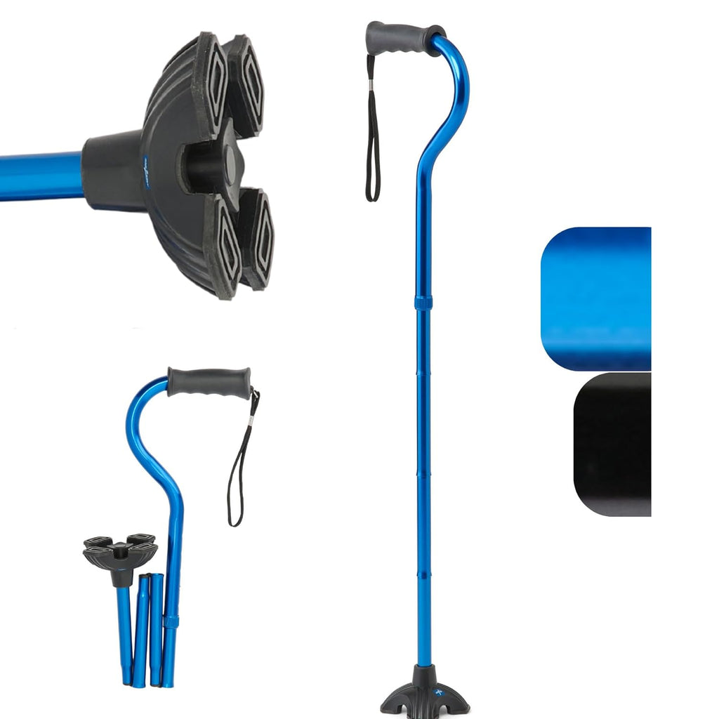 Medline Offset Folding Cane with Cushioned Gel Handle, 4-Point Base, 350 lb Capacity

