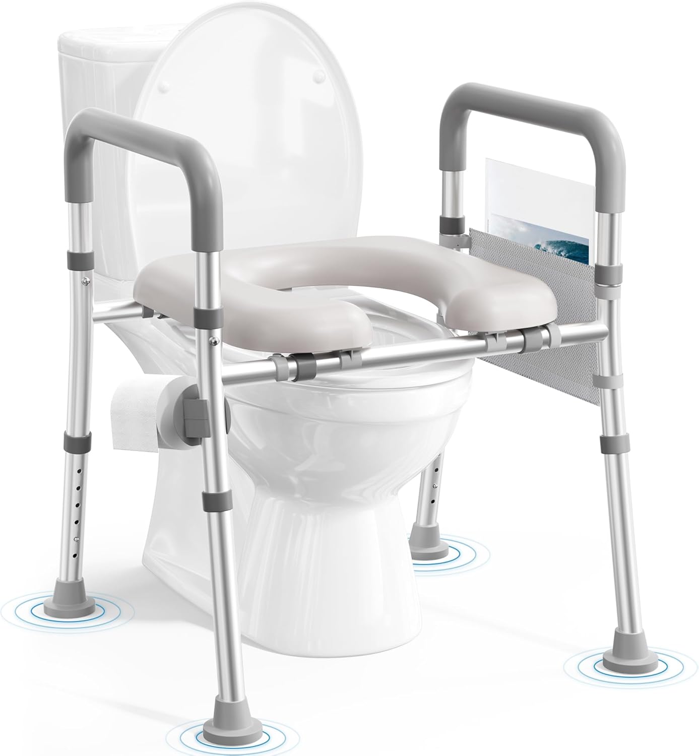 Soundfuse Raised Toilet Seat with Handles, Adjustable Height & Width, Padded Comfort

