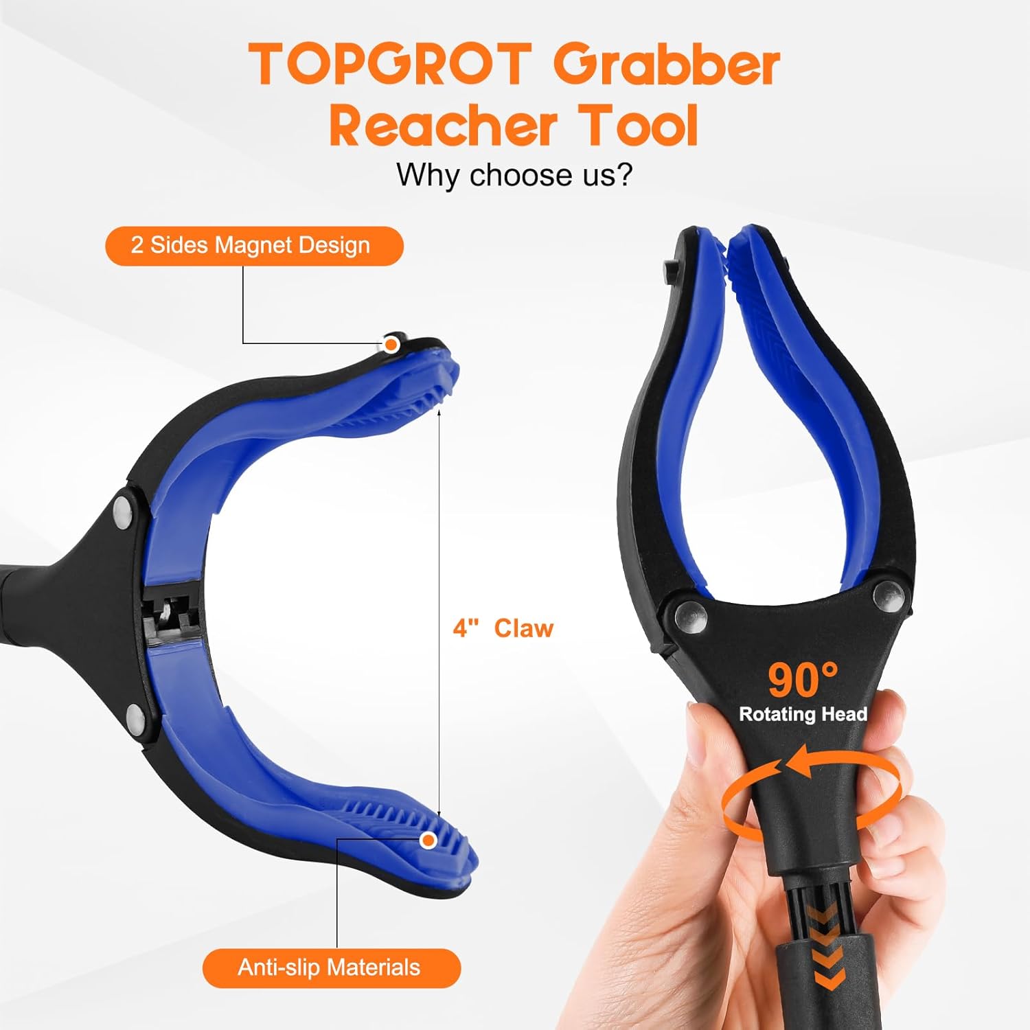 Grabber Reacher Tool for Seniors Foldable Pickup Stick with Magnet, Rotating Jaw


