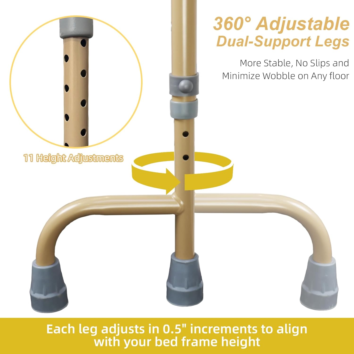 Bed Rails for Seniors with Non-Slip Handle, Storage Pocket, 360° Swivel Feet


