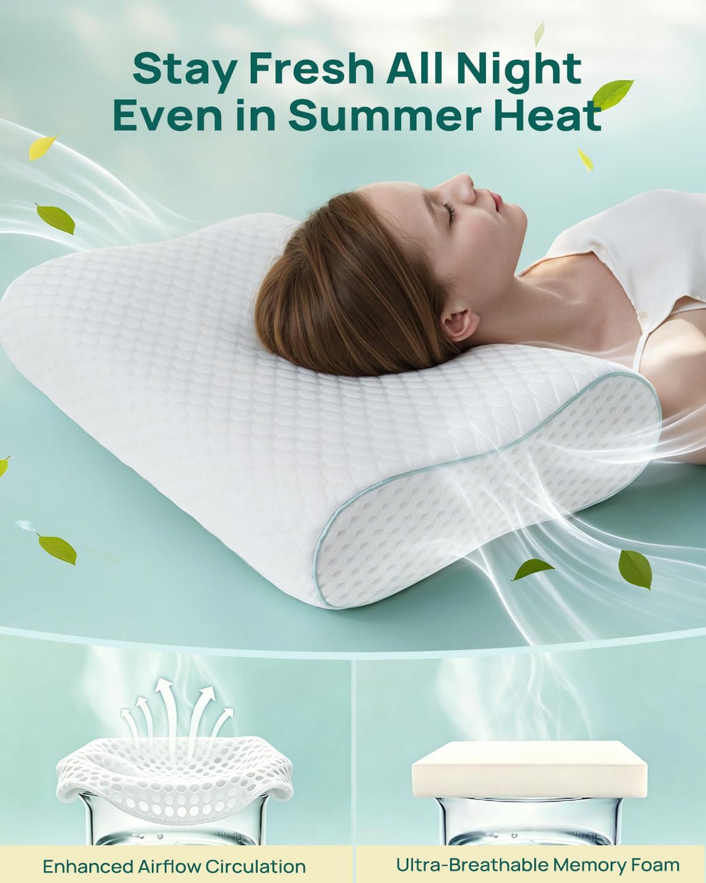 Releep Cervical Neck Pillow Adjustable Contour Cooling Memory Foam Ergonomic


