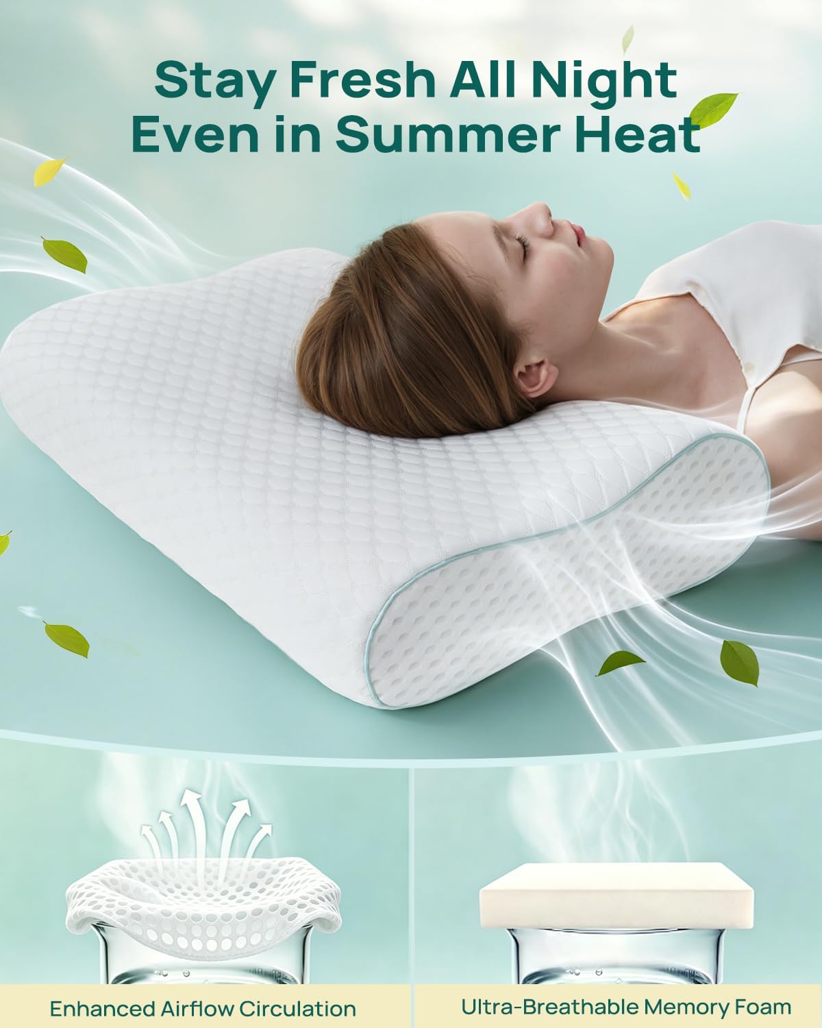 Releep Cervical Neck Pillow Adjustable Contour Cooling Memory Foam Ergonomic

