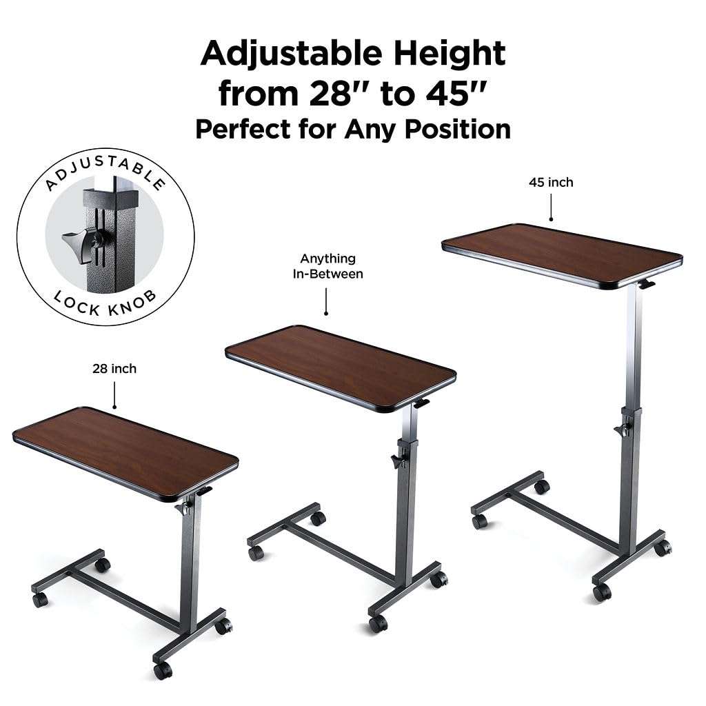 Medical King Adjustable Overbed Bedside Table with Wheels for Hospital and Home

