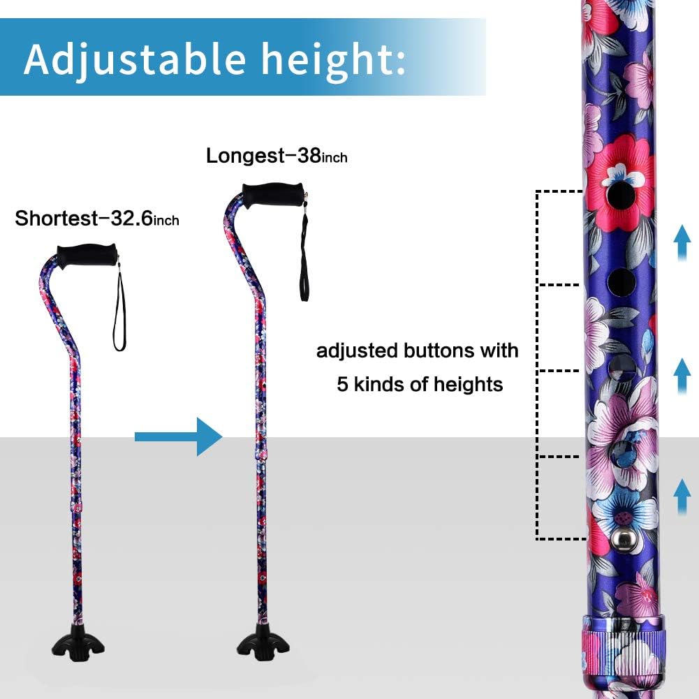 Foldable Adjustable Walking Cane with Self-Standing Tip for Seniors

