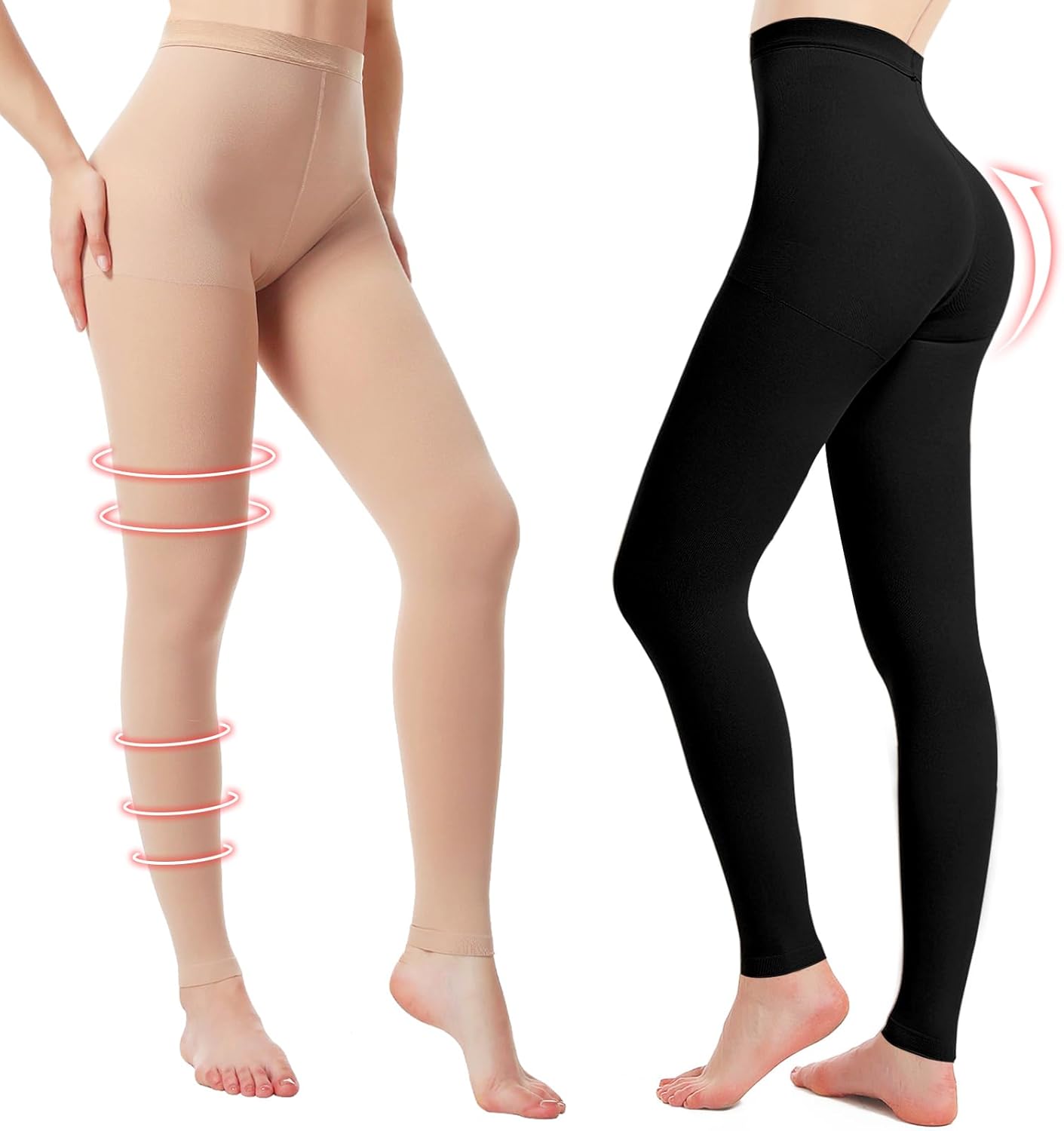 Medical Compression Pantyhose for Women, 20–30mmHg Graduated Support, Opaque Footless

