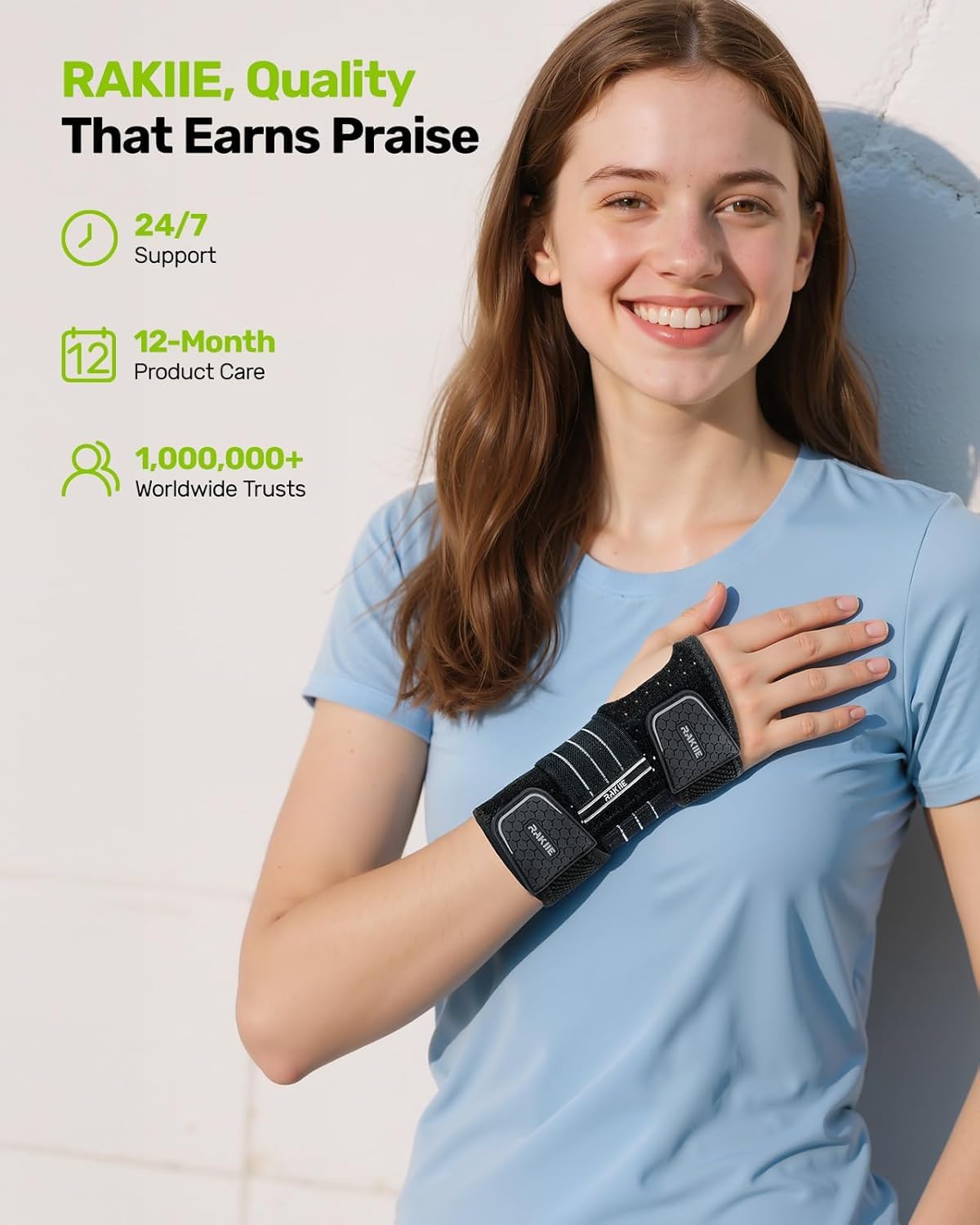 Rakiie 2-Pack Carpal Tunnel Wrist Braces, Adjustable Wrist Support Splint

