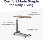 Drive Medical Non-Tilt Overbed Table with Wheels, Height-Adjustable Laminate Top

