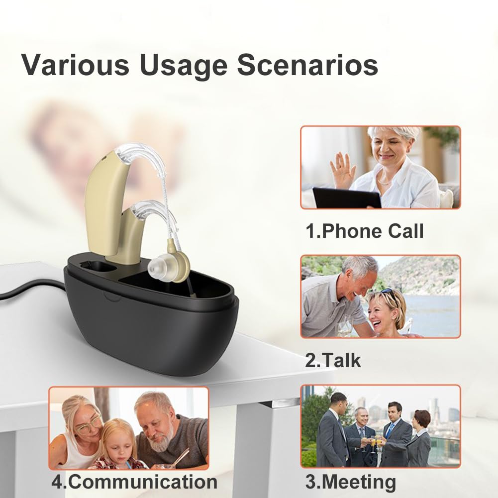 Rechargeable Behind-the-Ear Hearing Aids for Seniors with Noise Cancelling, Up to 25 Hours

