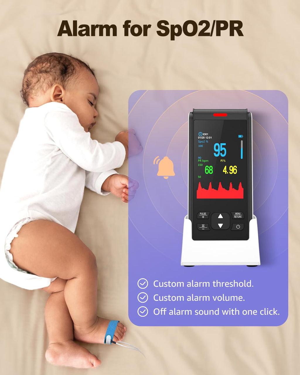 Fingertip Pulse Oximeter, SpO2 and Pulse Rate Monitor with Continuous Reading

