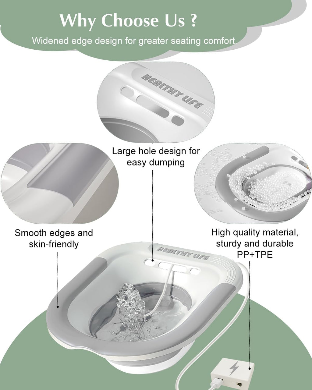 Foldable Electric Sitz Bath Kit with Automatic Flushing, Portable Hip Bath Basin

