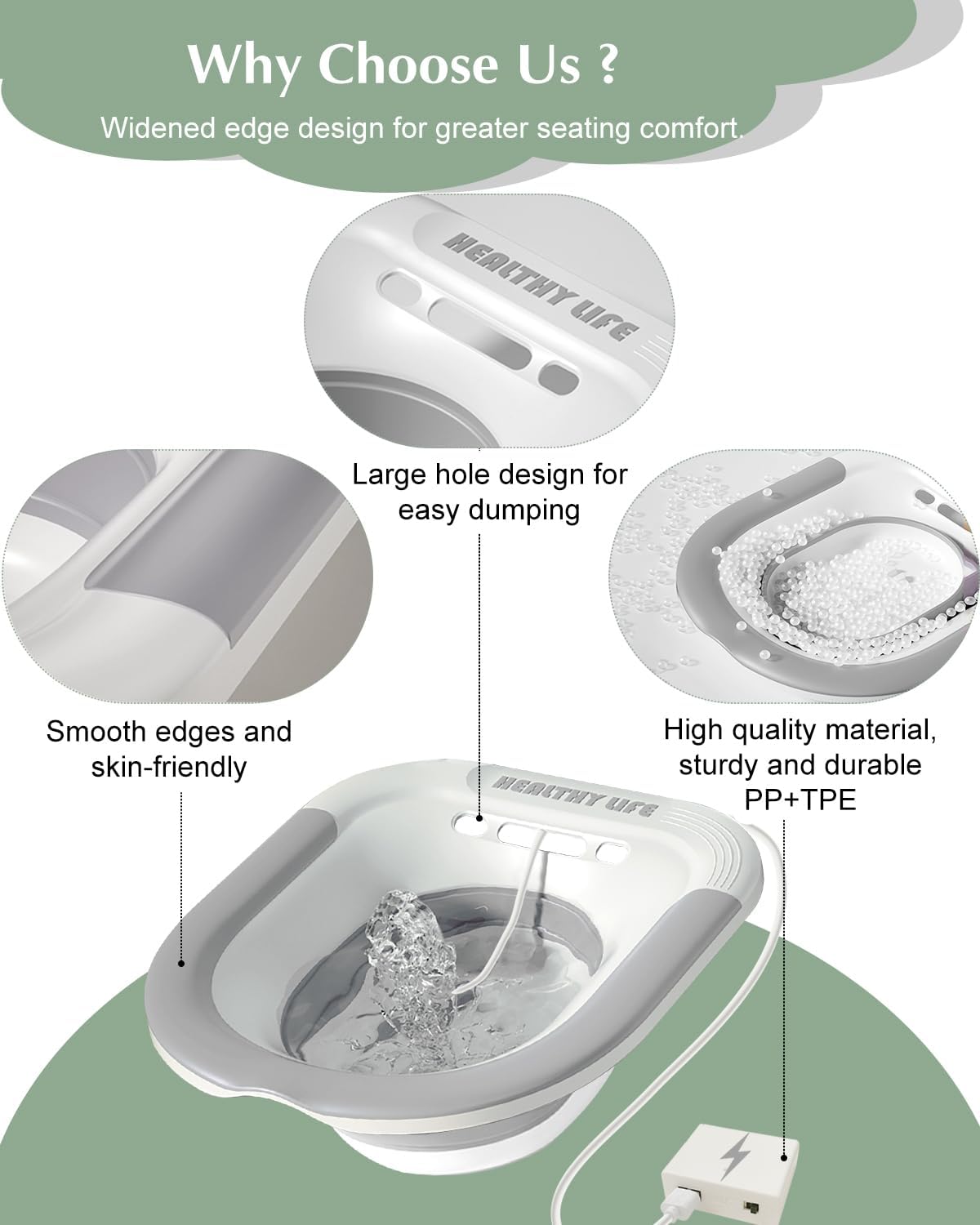 Foldable Electric Sitz Bath Kit with Automatic Flushing, Portable Hip Bath Basin

