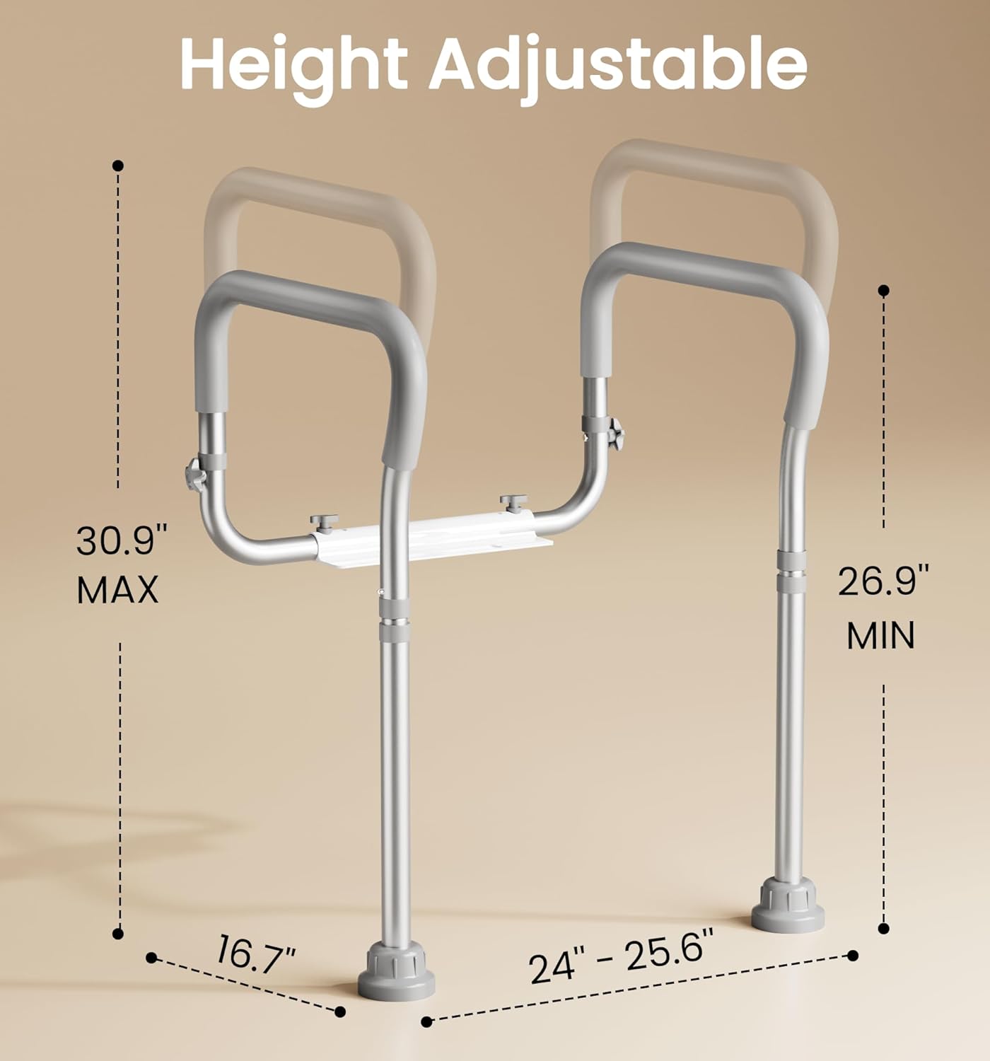 HOMLAND Adjustable Height Toilet Safety Rail with Handles, 350 lb Support Frame

