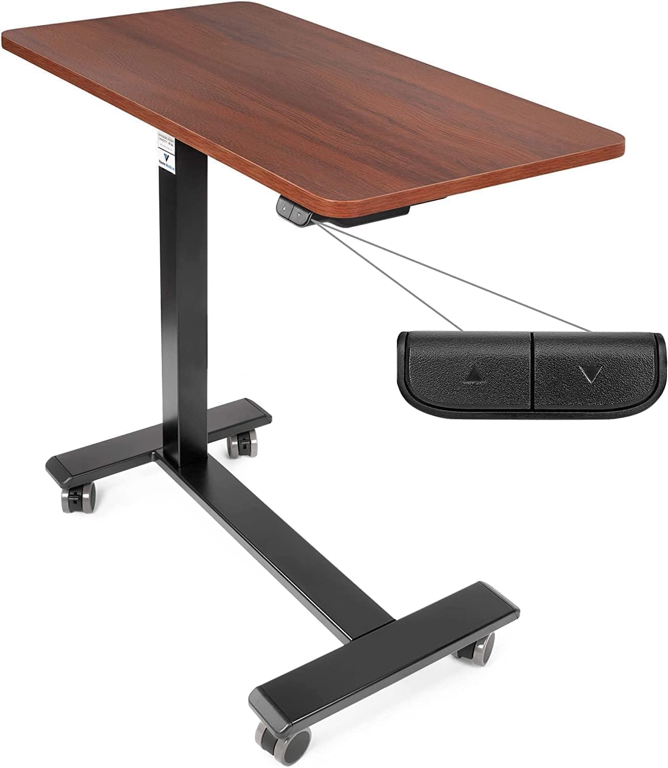 Vaunn Medical Electric Overbed Table, Height Adjustable Bedside Table with Wheels

