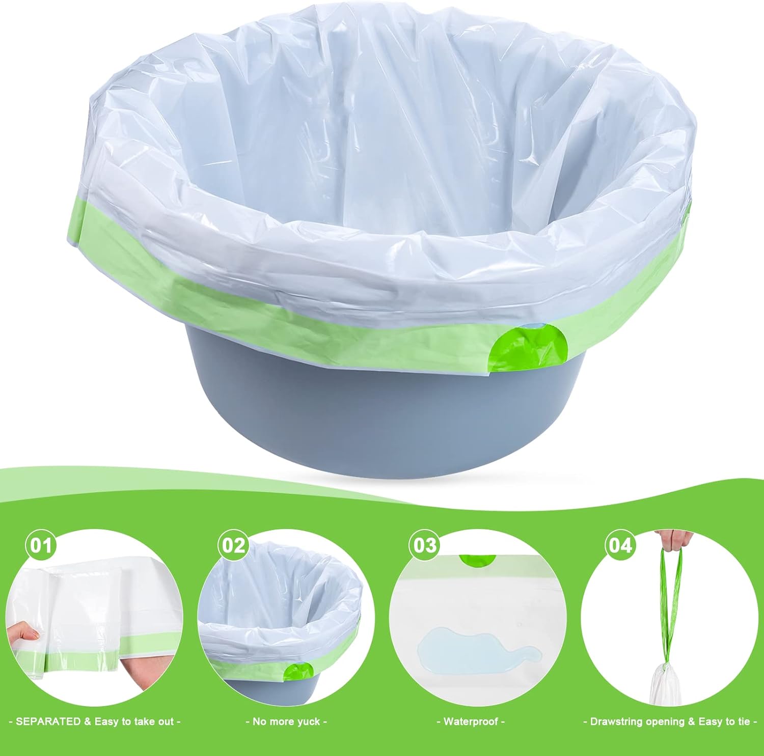 Bedside Commode Liners Disposable Adult Potty Chair Liners Portable Toilet Bags

