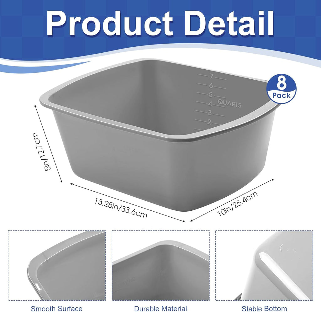 Honeydak 7-Quart Plastic Wash Basin Tub, Rectangular Graduated Cleaning Tub

