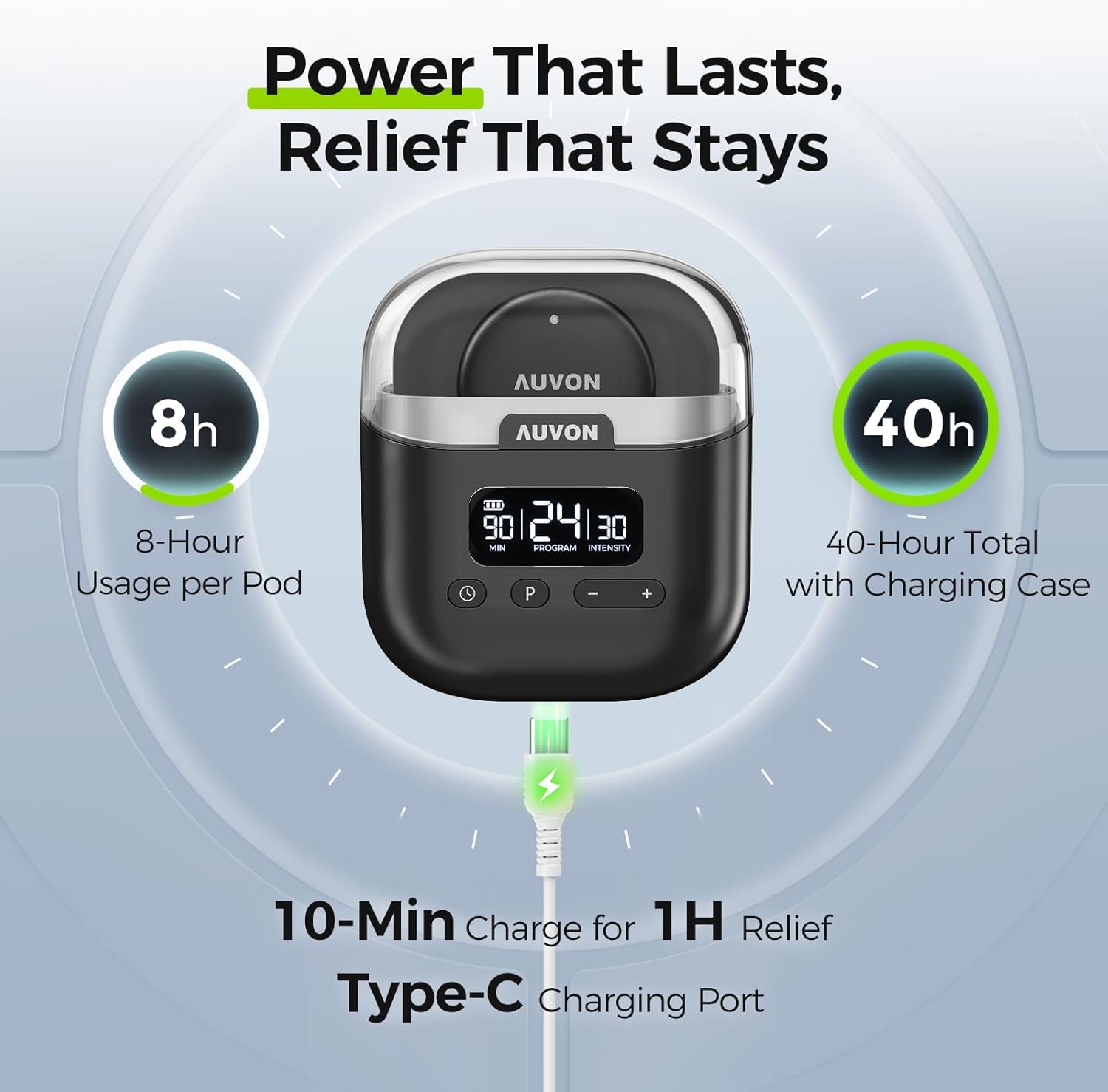 AUVON Wireless TENS Unit Muscle Stimulator with Rechargeable Case, 24 Modes

