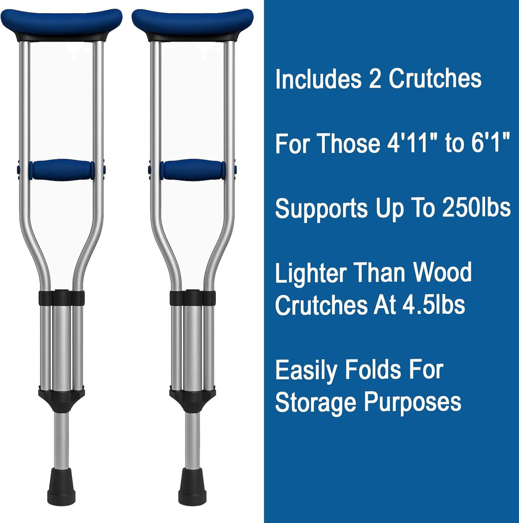 Carex Folding Aluminum Underarm Crutches for Adults, Adjustable Height, Pair

