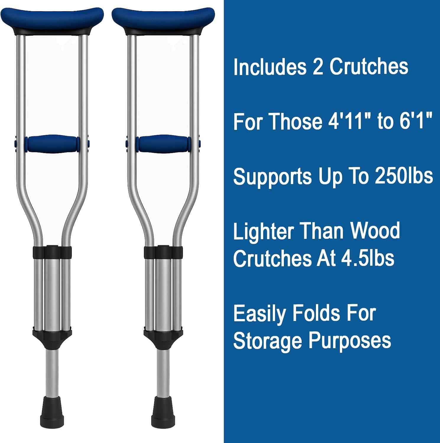 Carex Folding Aluminum Underarm Crutches for Adults, Adjustable Height, Pair

