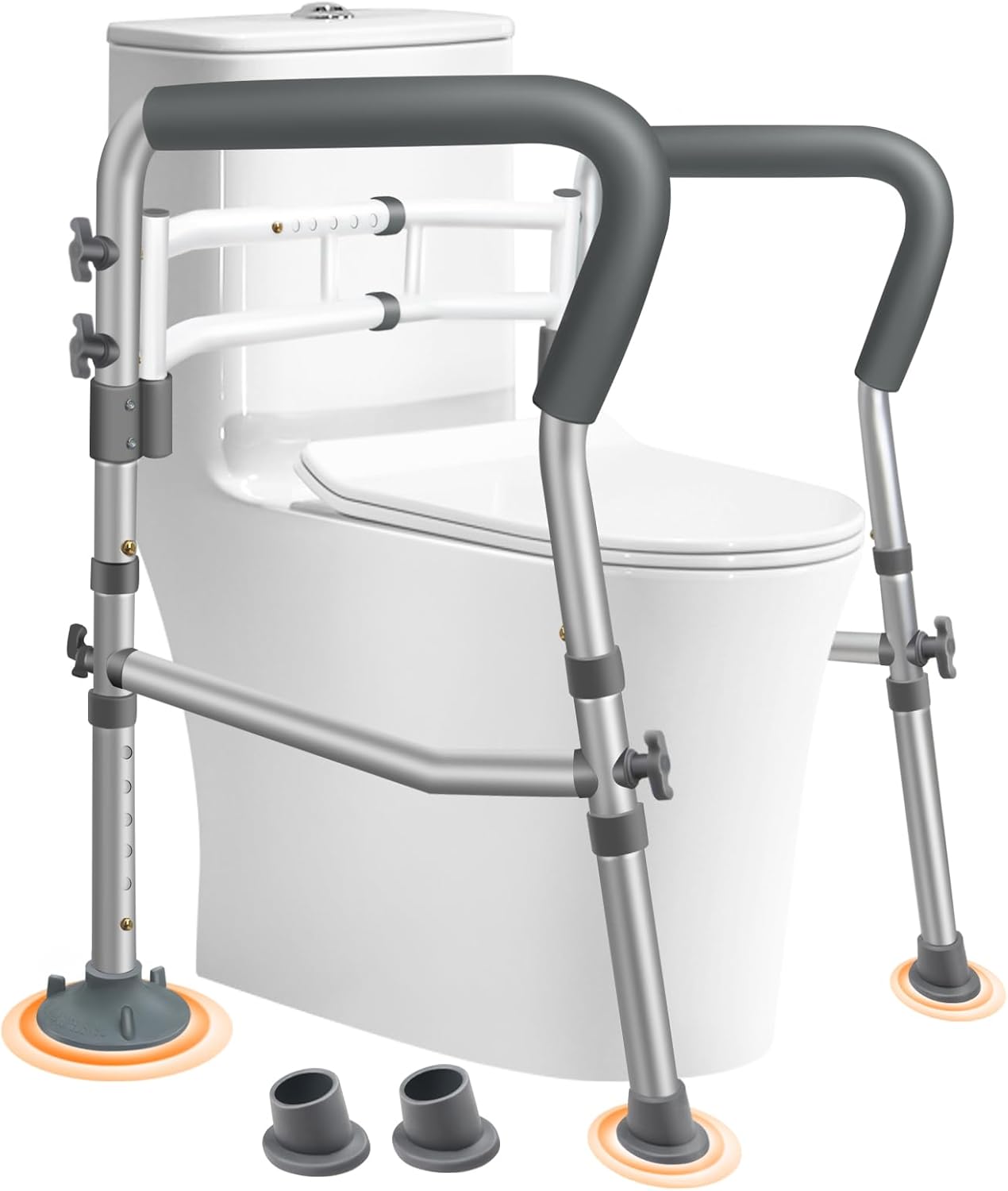 DePango Adjustable Toilet Safety Rails with Handles, Handicap Support Frame

