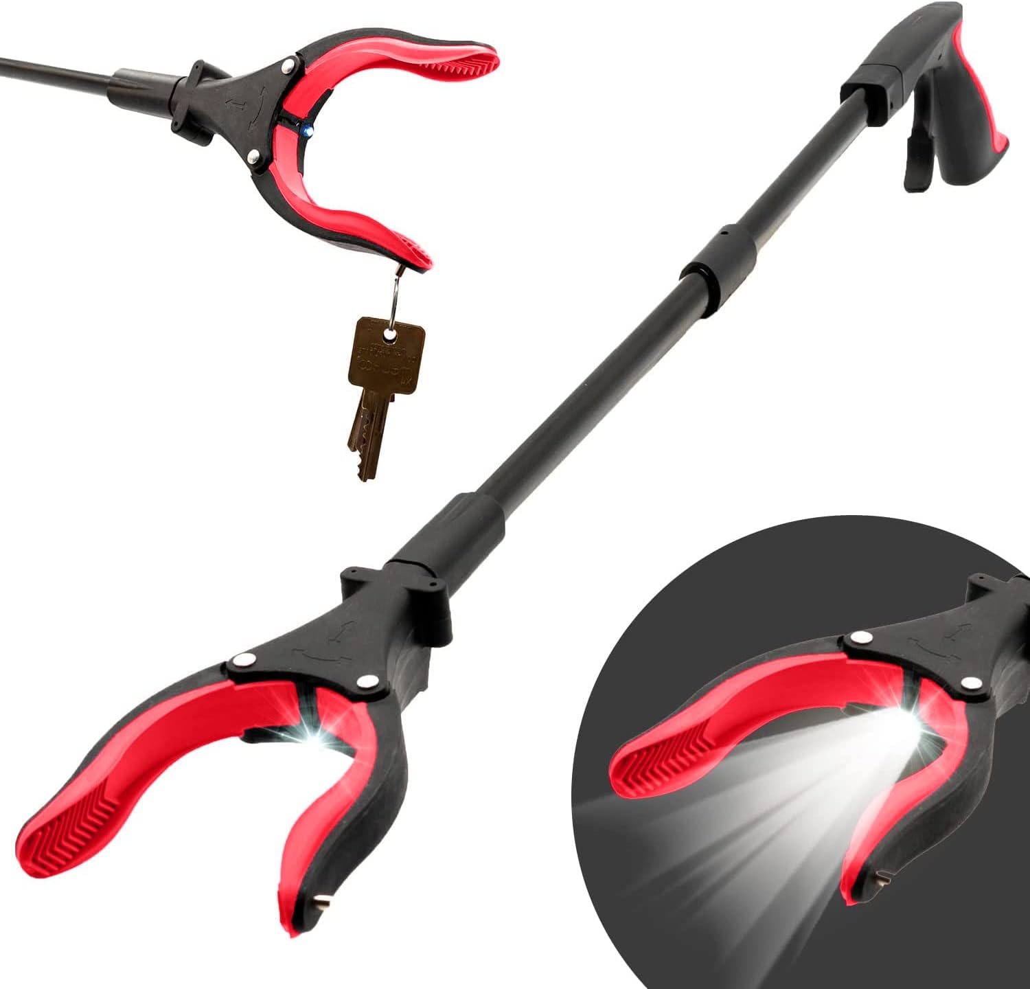 Luxet Magnetic Reacher Grabber Tool with LED, 19 in Aluminum Claw Pickup

