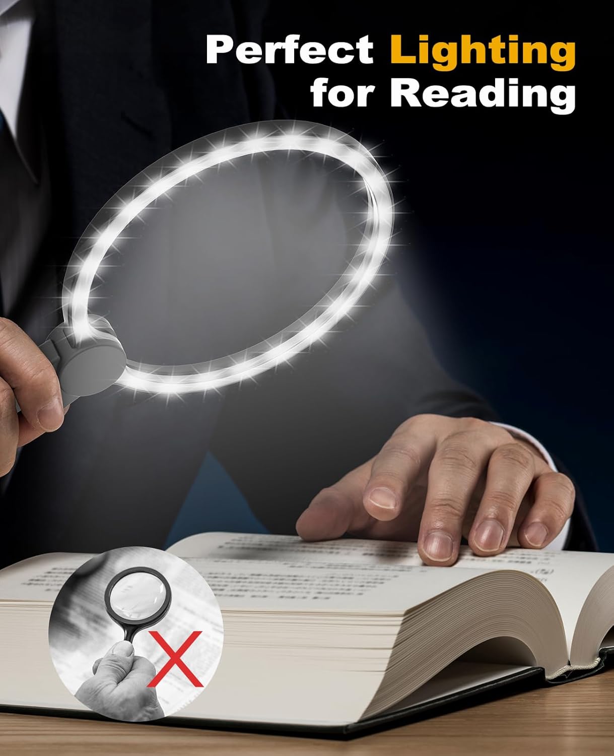 Hands-Free Neck Magnifying Glass with Light, 24 LED Rechargeable 5.12-In Lens

