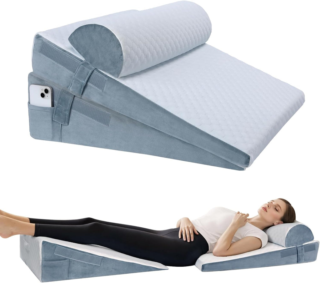 Adjustable Height Bed Wedge Pillow Set, Memory Foam Triangle Pillow for Sleep

