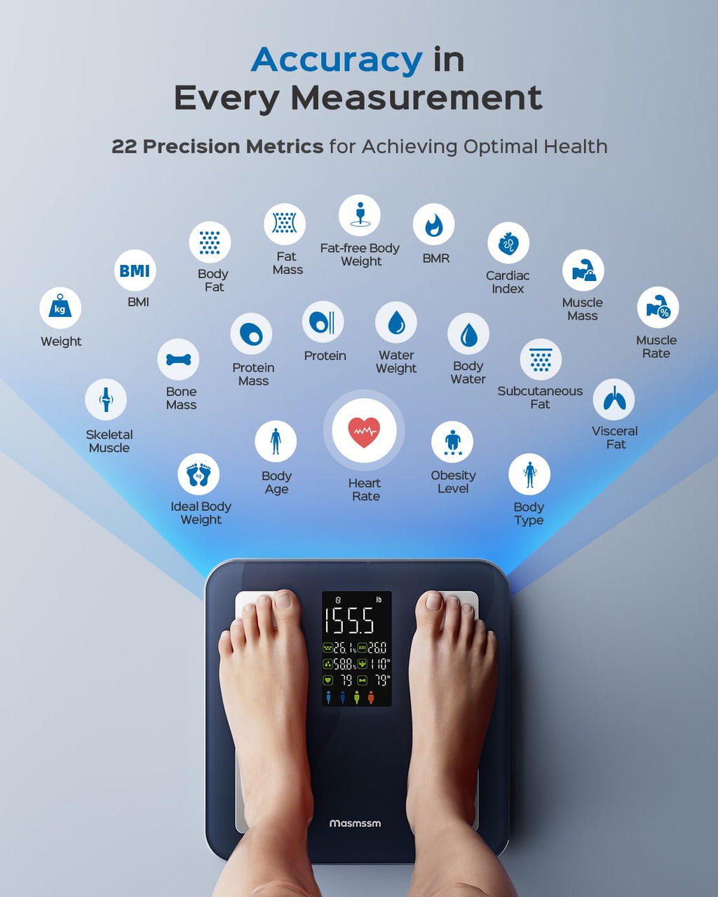 Smart Body Weight Scale with 8-in-1 Display, 22 Metrics, Heart Rate, BMI

