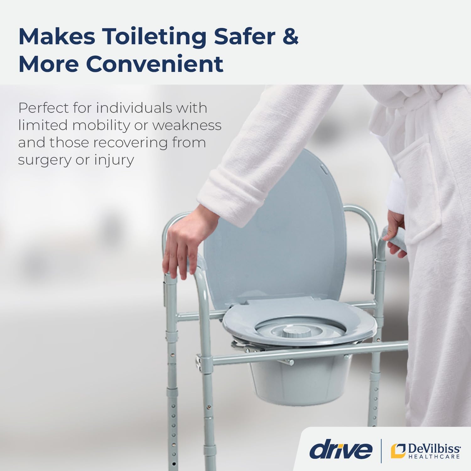 Drive Medical Folding Steel 3-in-1 Bedside Commode Chair, Adjustable Height 350 lb

