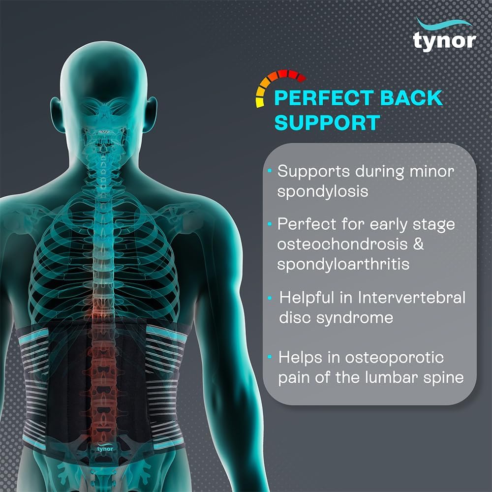 Tynor Adjustable Back Support Belt Breathable Lumbar Brace for Lower Back Pain

