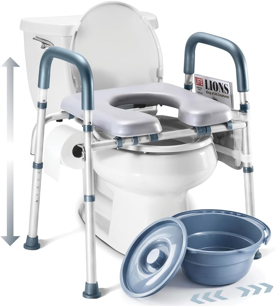 Raised Toilet Seat with Handles, Adjustable Commode Risers for Seniors, Heavy Duty

