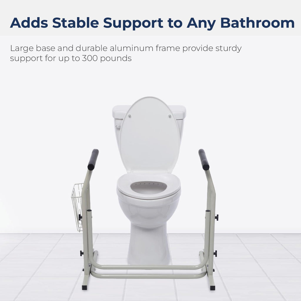 Drive Medical RTL12079 Toilet Safety Frame Grab Bar, Freestanding Rail, White

